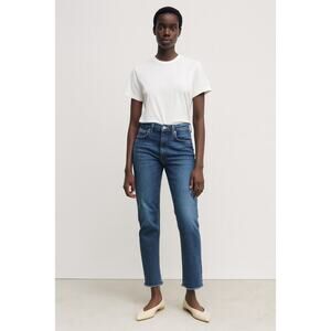 Zara High Rise Wide Leg Jeans Dark Blue Wash Size US 6 No Holes No Rips Classic